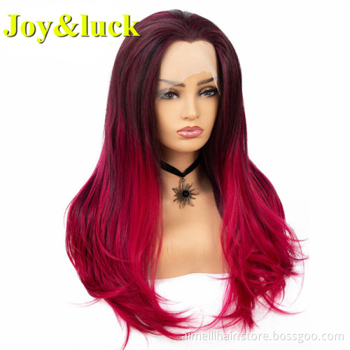 Wholesale Wigs For High Quality Women Natural Long Lacefront Straight Wig Black Ombre Red Lace Front Synthetic Ladies Hair Wigs